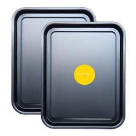 Essentials Baking Tray Set 38cm - Easy Cleaning Baking Tray/Pan, Non-Stick Tin, Multi-Pack Set Oven Trays in Black - Dishwasher Safe and Easy Clean by KITCHENEUR® (2)