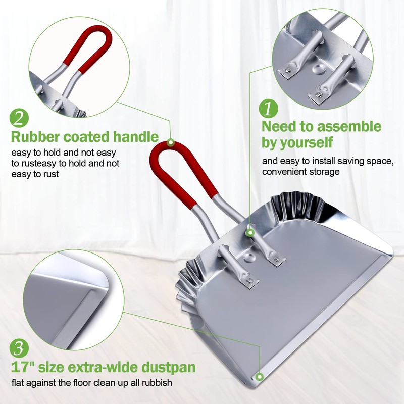 TOP DOG Metal Dustpan 17”, Aluminum Dust Pans Heavy Duty