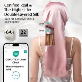 YFONG 100% Mulberry Silk Bonnet for Sleeping Women, 22 Momme Double-Layered Grade-6A Silk Hair Bonnet, Silk Hair Wrap for Sleeping with Elastic Tie Stay On Head, Pink