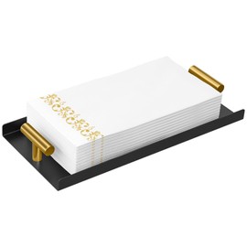 STWWO Napkin Holder for Bathroom, Guest Towel Holder Tray for Bathroom, Black Guest Napkin Holders with Golden T-Handle, Disposable Hand Towel Tray for Guest Room, Table, Kitchen
