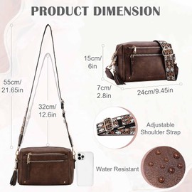 Kasqo Crossbody Bags for Women,Stylish Vegan Leather Cross Body Tassel Purse Medium Shoulder Handbags with Wide Guitar Strap Coffee