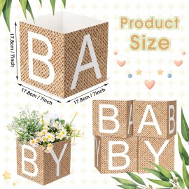 Noveread 6 Pcs Burlap Print Baby Shower Party Decorations Baby Flower Boxes Centerpiec