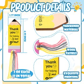 Skyygemm 12 Pcs Wood Teacher Bookmarks Bulk Teachers Appreciation Bookmarks Gifts Inspirational Bookmark with Tassel Thank You Gifts Graduation Gift for Teacher