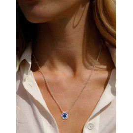 Supcare Sterling Silver Eyes Necklaces, Sparkly Cubic Zirconia Blue Evil Eyes Pendant Talisman Amulet Necklaces Chain - 40cm with 5cm Extender