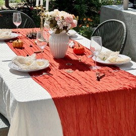 Baccessor 2 Pack Terracotta Cheesecloth Table Runner 35x120 Inch, 10ft Burnt Orange Gauze Table Runner, Boho Cheese Cloths Runner for Wedding Baby Shower Party Fall Thanksgiving Decor