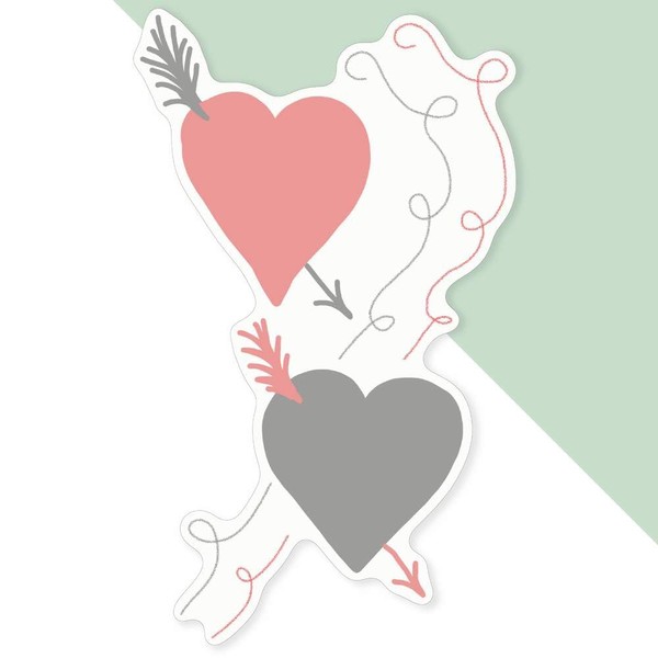 Extra Large 460mm 'Pink and Grey Hearts' Permanent Sticker Decal