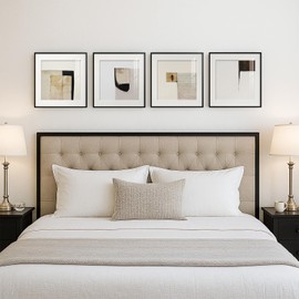 4 Piece Framed Neutral Abstract Modern Wall Art for Living Room, 12x12 In