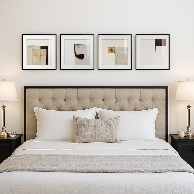 4 Piece Framed Neutral Abstract Modern Wall Art for Living