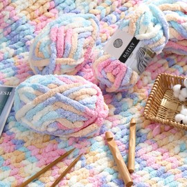 Chunky Yarn for Hand Knitting 8 Pack, Jumbo Chunky Chenille Yarn for Hand Knitting, Chunky Chenille Yarn for Crocheting (Marshmallow Color+Kitten Color)