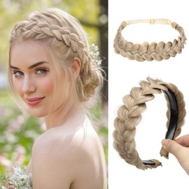 CJL HAIR 2PCs Braided Headbands Hair Piece for Women Synthetic Hair Hoops Head Bands Handmade Braid Hairband Accessories Elastic Stretch Headwrap Sunny Blonde