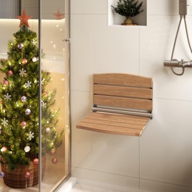 DWVO Folding Shower Seat Wall Mounted， Fold Down Shower Bench，Home Care Folding Shower Chair for Seniors,Disables,Pregnants Black