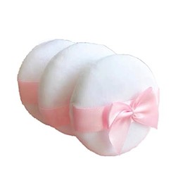 Set of 3 Loose Powder Puffs for Washing, Face Powder Puff with Cute Butterfly Ribbon, Thick Baby Powder Puff, Sponge Puff for Lucent Powder Makeup (Diameter 2.8 inches (7 cm))