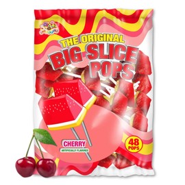 ALBERT’S Big Slice Cherry Lollipops – 48 Count Bulk Pack | Juicy Tropical Flavored Candy Suckers Individually Wrapped for Parties, Events & Sharing