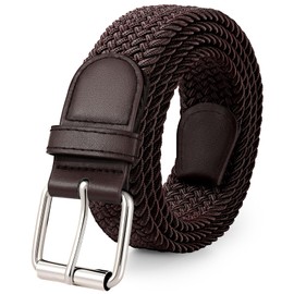 JASGOOD Braided Stretch Belt for Men Golf Casual Fabric Elastic Woven Belt 1 3/8" Adjustable Work,Coffee