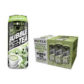 (Pack of 12) INOTEA Bubble Tea | Choose One from 5 Flavors: Brown Sugar, Taro, Honeydew, Banana, Matcha Latte | Ready to Drink in a Can (16.6oz/can) | Black Milk Tea with Boba (Matcha Latte)