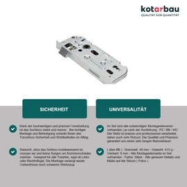 KOTARBAU Mortise Lock 90/40 Deadlock BB Counter Plate Galvanised Universal Left/Right Tubular Frame Lock Room Door Lock Security Lock
