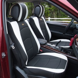 FH Group Car Seat Cover Cushion - 2 Pack Seat Covers for Cars Trucks SUV, Faux Leather Car Seat Cushions, Waterproof Car Seat Cover Cushion, Universal Fit Car Seat protector Front Set White
