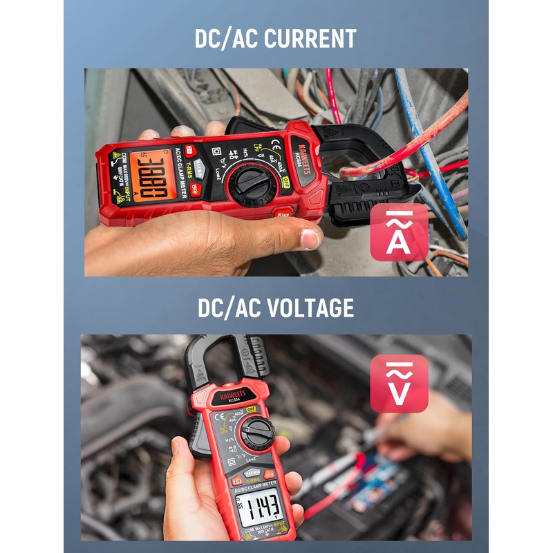 KAIWEETS Digital Clamp Meter Multimeter with D-Shaped Jaw for AC/DC