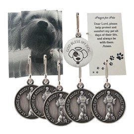 Saint Francis Medal for Dog Collar Pendant Bulk Set with Pet Prayer Cards, Pack of 6
