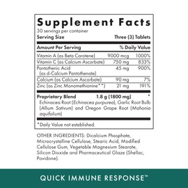 MICHAEL'S Health Naturopathic Programs Quick Immune Response - 90 Vegetarian Tablets - Immune System Support - with Vitamin A, Vitamin C & Zinc - 30 Servings