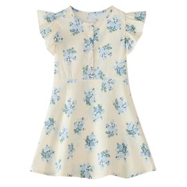 BTGIXSF Girls and Toddlers' Cotton Flutter Sleeve Dresses A Line Swing Skater Dress 687 Blue Floral 90