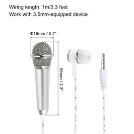 PATIKIL Mini Microphone Portable Vocal Microphone Silver for Voice Recording and Singing with Earphone, Mic Stand and Cover Pack of 1