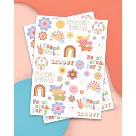 xo, Fetti Groovy 70s Temporary Tattoos - 48 Glitter Styles | Flower Power Birthday Party Supplies, Good Vibes Only Favors, Smiley, Rainbow Arts and Crafts