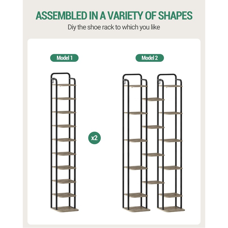10 Tiers Vertical Shoe Rack, Narrow Shoe Tower, Tall Shoes