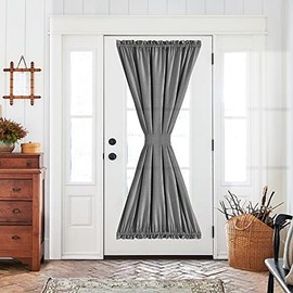 Lazzzy Faux Linen French Door Curtain Thermal Insulated Grey Curtain Light Filtering Doorway Curtain 1 Panel for Sliding Glass Door 72 Inch with Tieback Gray