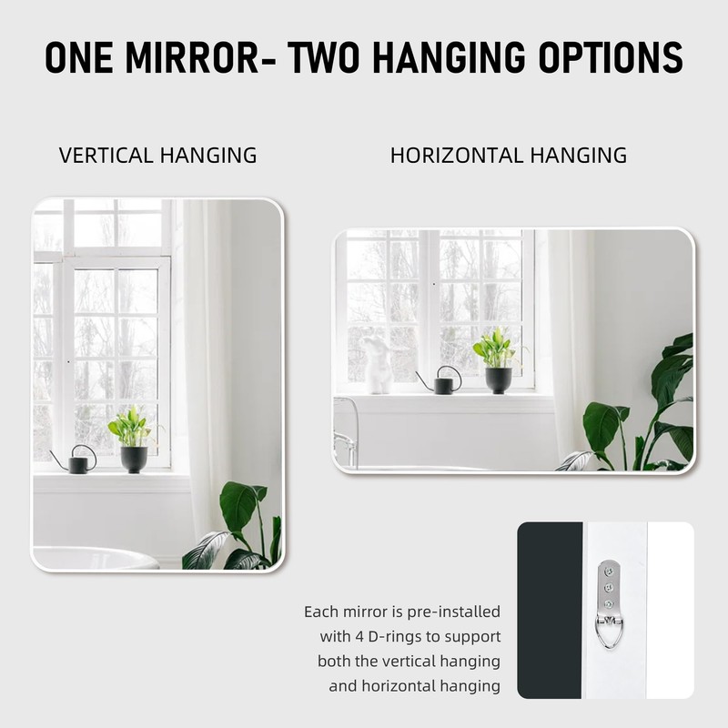 DUQIMO 20x30 Inch White Framed Bathroom Mirror for Bathroom, Rectangle