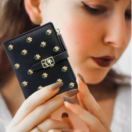 Bonita Cartera Con Estampado Floral, Tarjetero Plegable