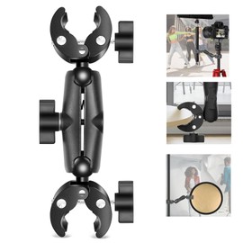 PULUZ Double Head Strong Clamp, Aluminum Alloy Universal Ball Head 360 Rotating Sport Camera Accessories Motorcycle/Bicycle Handlebar Bracket/Bracket Reinforcement Clamp/Sport Camera Bracket/Light