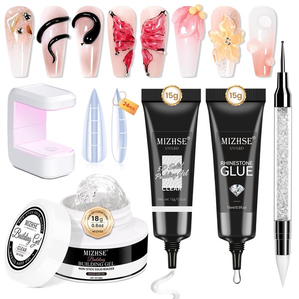 MIZHSE Solid Builder Nail Gel 3D Nail Gel and Rhinestone