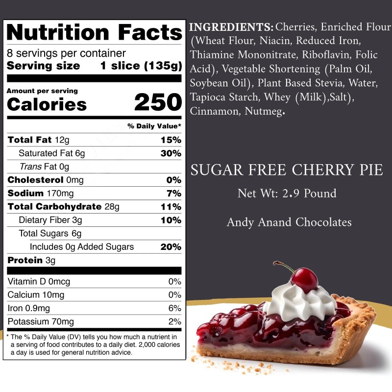 Andy Anand Sugar Free Cherry Pie (2.9 lbs) Perfect for