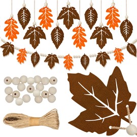 Set of 18 Autumn Hanging Decoration, Maple Leaf Pendant, Autumn Decoration Window Hanging, Pendant Leaf Autumn Decoration with Wooden Beads and Rope, Autumn Leaves Pendant, Thanksgiving Autumn