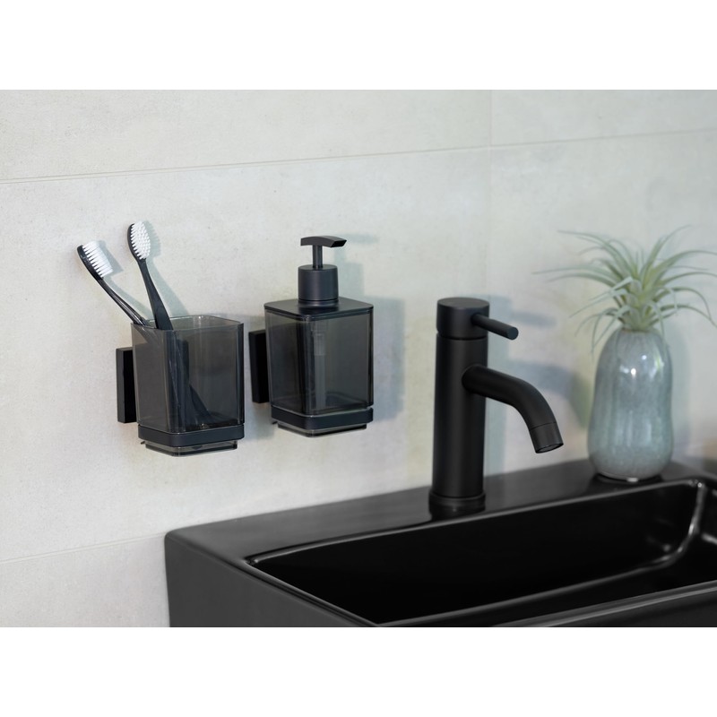 WENKO Quadro Soap Dispenser 340 ml Plastic with Stainless Steel
