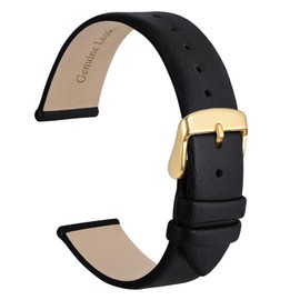 WOCCI 20mm Lug Width, Elegant Watch Band, Genuine Leather Replacement Strap with Gold Buckle (Black)