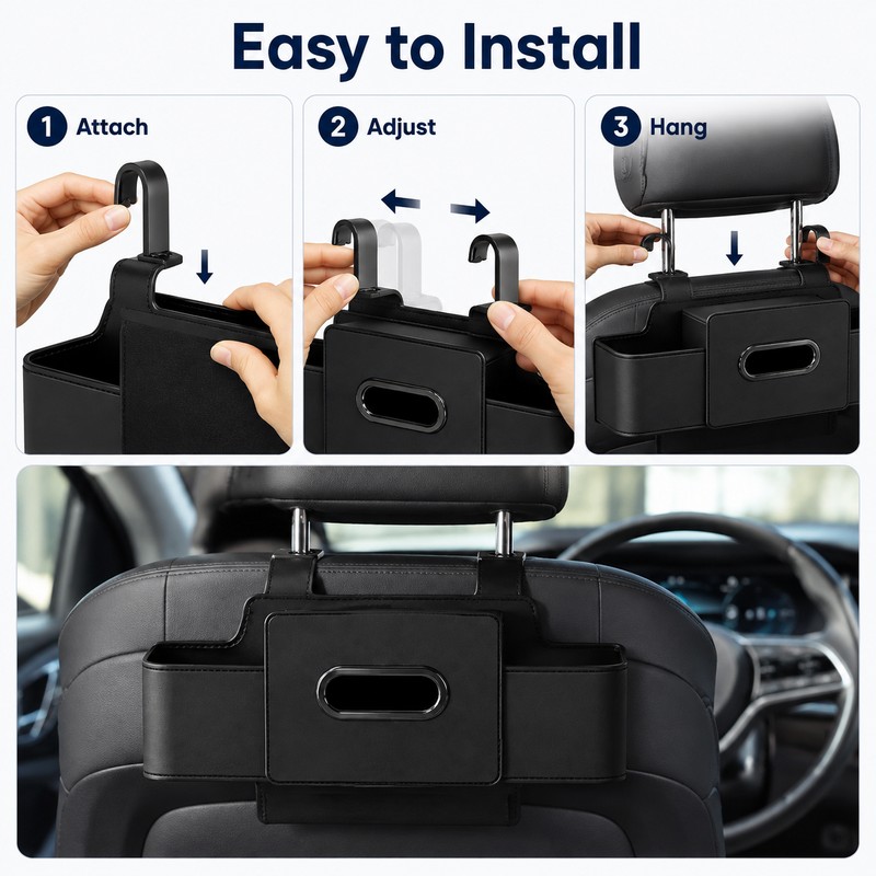 Car Back Seat Organizer for Travel – 4-in-1 ABS Storage