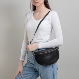 LEABAGS Women's Leather Bum Bag, Small Shoulder Bag, Women's Genuine Leather, Belt Bag with Zip, Crossbody Bag, Women's Belt Bag, Nappa Black, Bohemian, Deconstructed, Minimal, Retro, Utility,