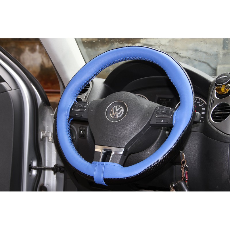 14.25"-15" Steering Wheel Wrap Cover PVC Leather Stitch on with