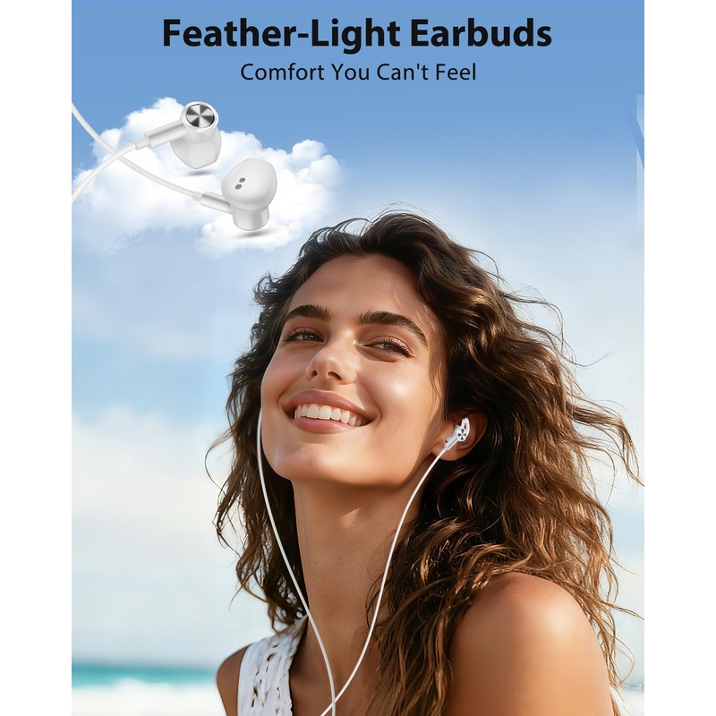 iMangoo 90° Angled Wired Earbuds USB C Headphones for Apple