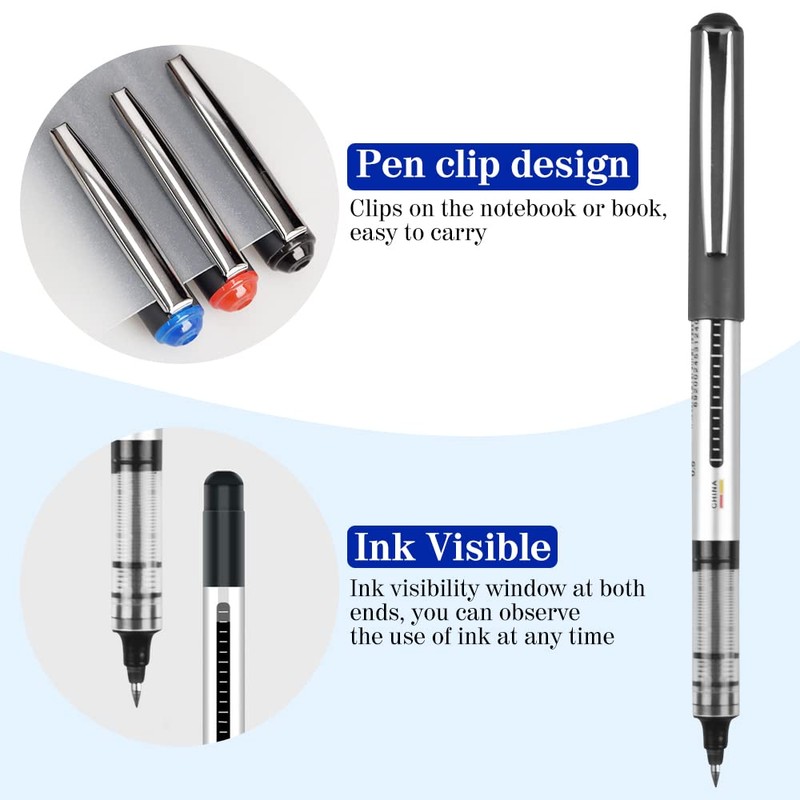 Rollerball Pens,15 Pack 0.5mm Gel Pens black,Quick-Drying Ink Rolling Ball