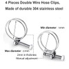 4 Pcs Double Wire Hose Clips Adjustable 304 Stainless Steel