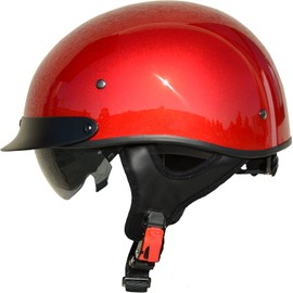 Vega Motorcycle Warrior II Half Helmet with Special Size Adjuster Sun Visor Quick Release Buckle DOT Approved Suits Men Women (X-Large 61-62 cm, Red Velocity)