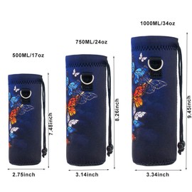Mibbxea 750 ml Water Bottle Carry Bag, Shoulder Bag for Bottles, Neoprene Bottle Cooler with Carry Strap for Men Women Travel, Cycling, Hiking, Gym, Running, Camping (Butterfly)