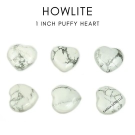 karma gems Howlite Crystal 1 Inch Mini Heart Puff Stone - Pocket Massage Worry Stone for Natural Body Chakra Balancing, Reiki Healing and Crystal Grid