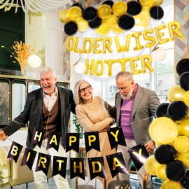 JeVenis Older Wiser Hotter Sign Banner Funny 50h 60th 70th 80th Birthday Supplies Party Decorations for Men Women