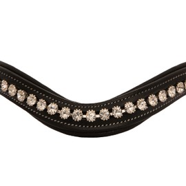 Exion Horse Browband For English Bridle | Curved Shape Padded Equestrian Browband For Show & Dressage | White Crystal Browband For Horses
