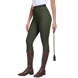 MoFiz Women's Horse Riding Pants Zipper Pockets Silicone Full-Seat Breeches Equestrian Schooling Tights for Women Army Green 2XL