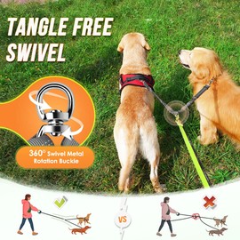 AUTOWT Double Dog Leash, No Tangle 360°Swivel Rotation Reflective Lead Attachment Adjustable Length Dual Two Dogs Lead Splitter, Comfortable Shock Absorbing Walking Training for 2 Dogs